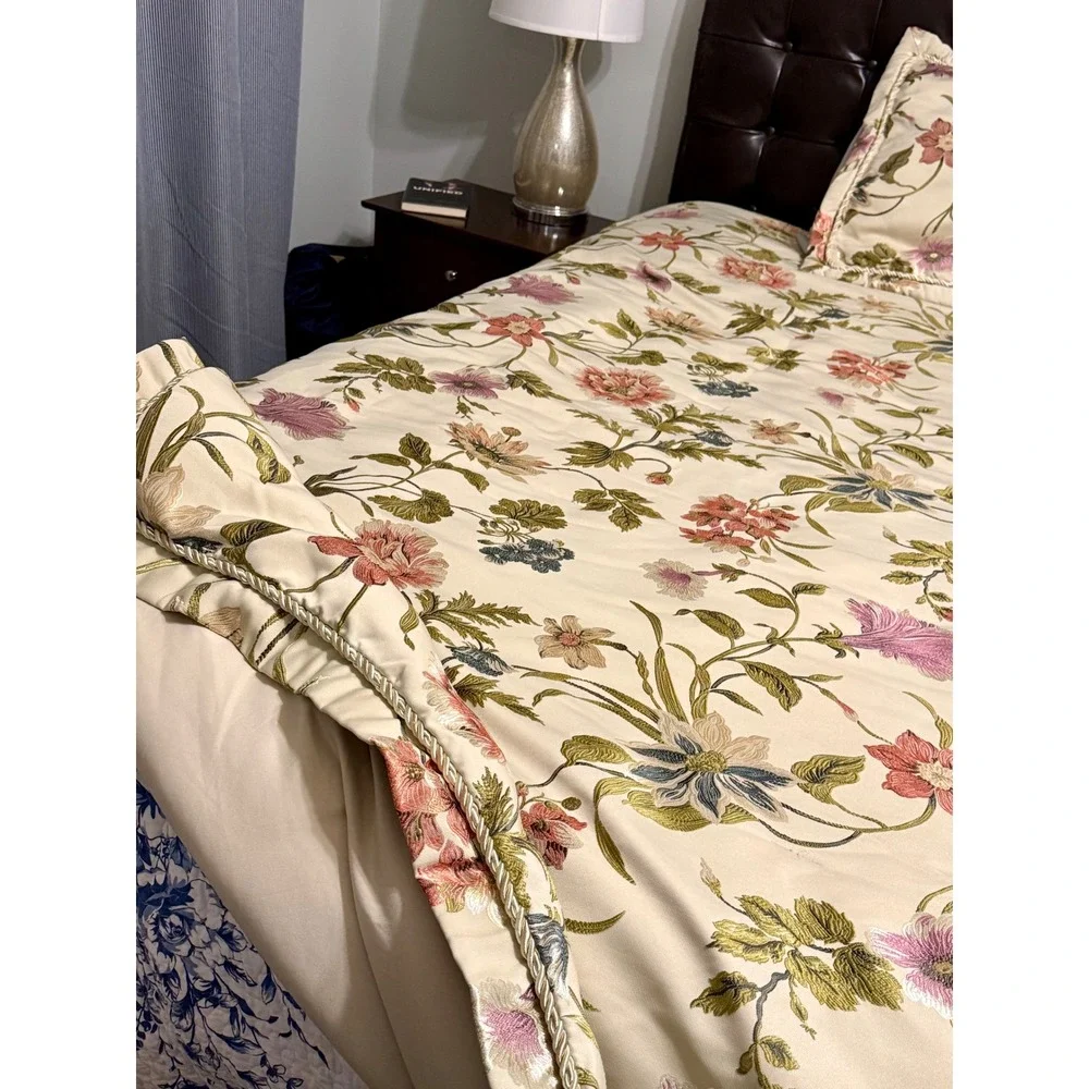Croscill Queen Floral Daphne Comforter 2Shams Set Champagne Pink Green 3pc NWOT
